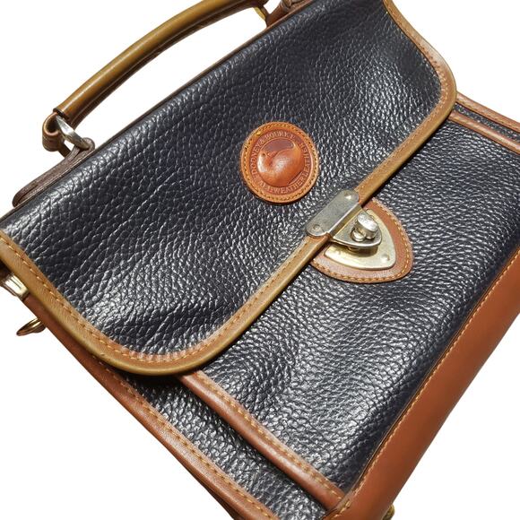 Vtg Dooney & Bourke All Weather Leather Blue Grain Leather Crossbody Satchel - Picture 1 of 8